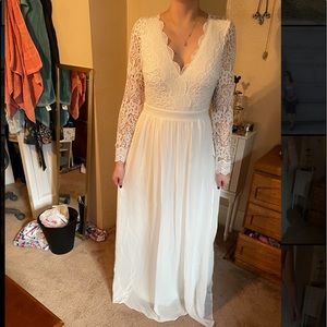 Lulus - Awaken My Love White Long Sleeve Lace Maxi Dress - Size M - New!